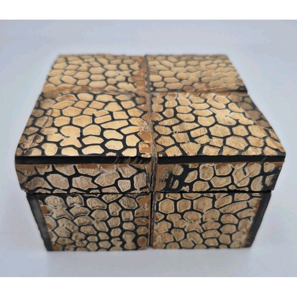 Handmade Indian Horn Inlay Jewelry Box Spotted Mosaic Trinket Keepsake India